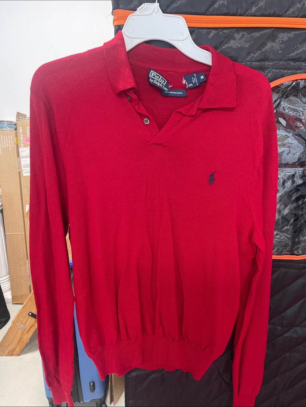 Polo by Ralph Lauren Men's Red Long-Sleeve Polo Sweater